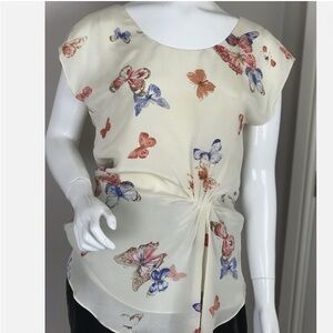 Oasis Butterflies Asymmetrical Cap Sleeve Blouse